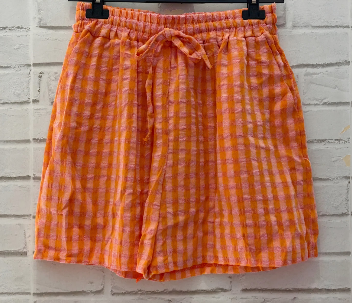 Womens Sunset Orange Gingham- Lightweight Shorts