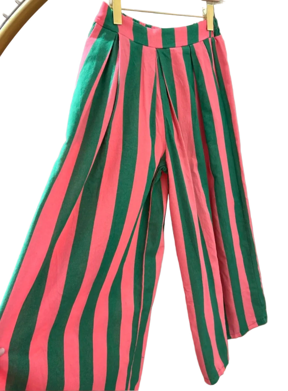 Summer Stripe Wide Leg Palazzo Pants- Pink and Green