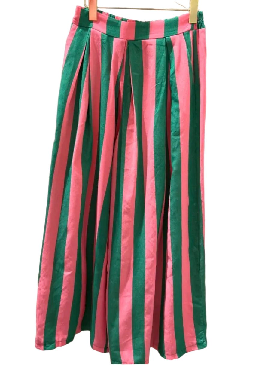 Summer Stripe Wide Leg Palazzo Pants- Pink and Green