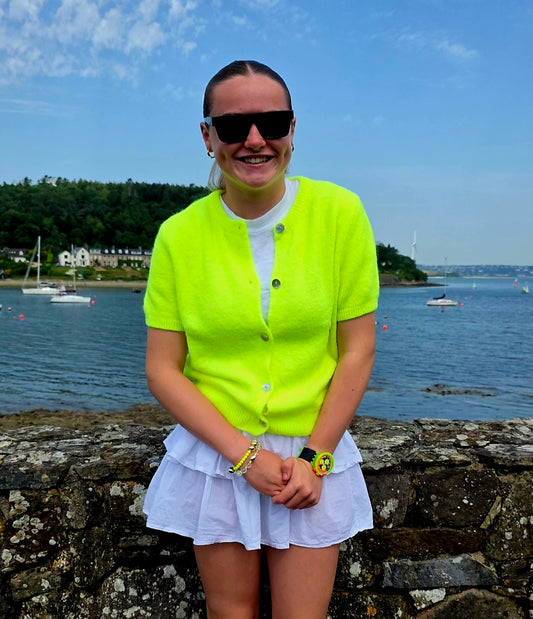 Neon Yellow Short Sleeve Alpaca Blend Cardigan