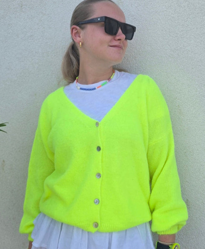 Neon Yellow Superfine Alpaca & Wool Mix V Neck Cardigan