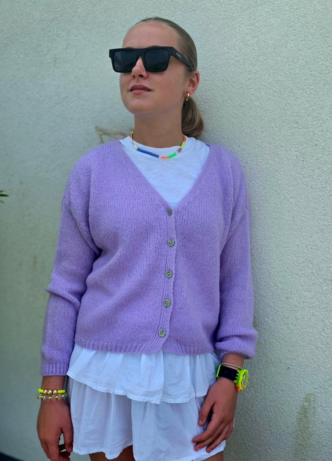 Lilac Mohair Mix Cardigan. V Neck