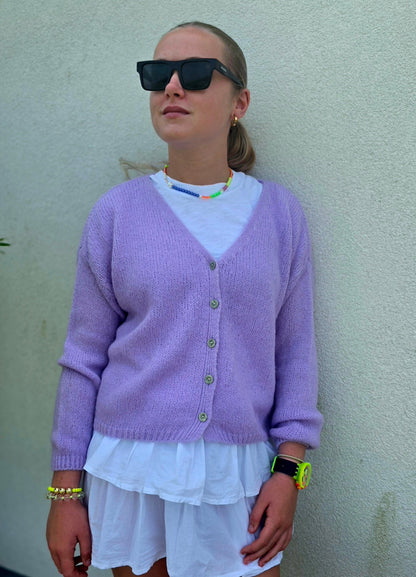 Lilac Mohair Mix Cardigan. V Neck