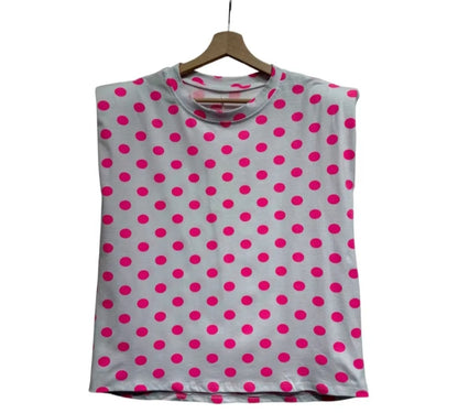 Pink Polka Dot Shoulder Pad Top