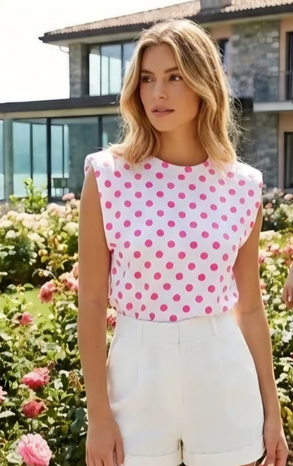 Pink Polka Dot Shoulder Pad Top