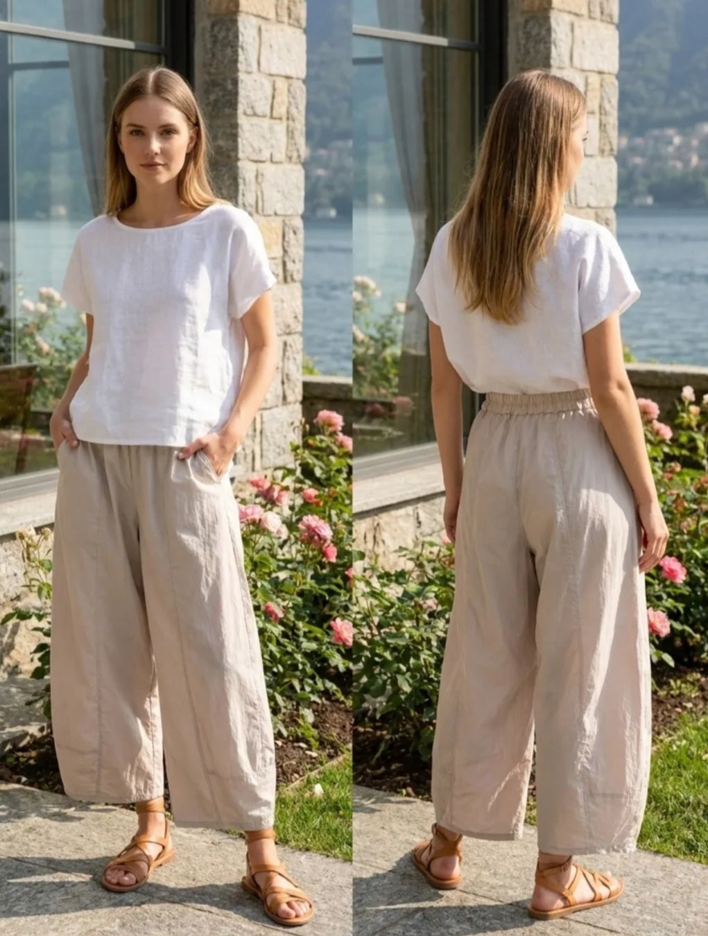 Pure Cotton Lantern Silhouette Wide-Leg Pants