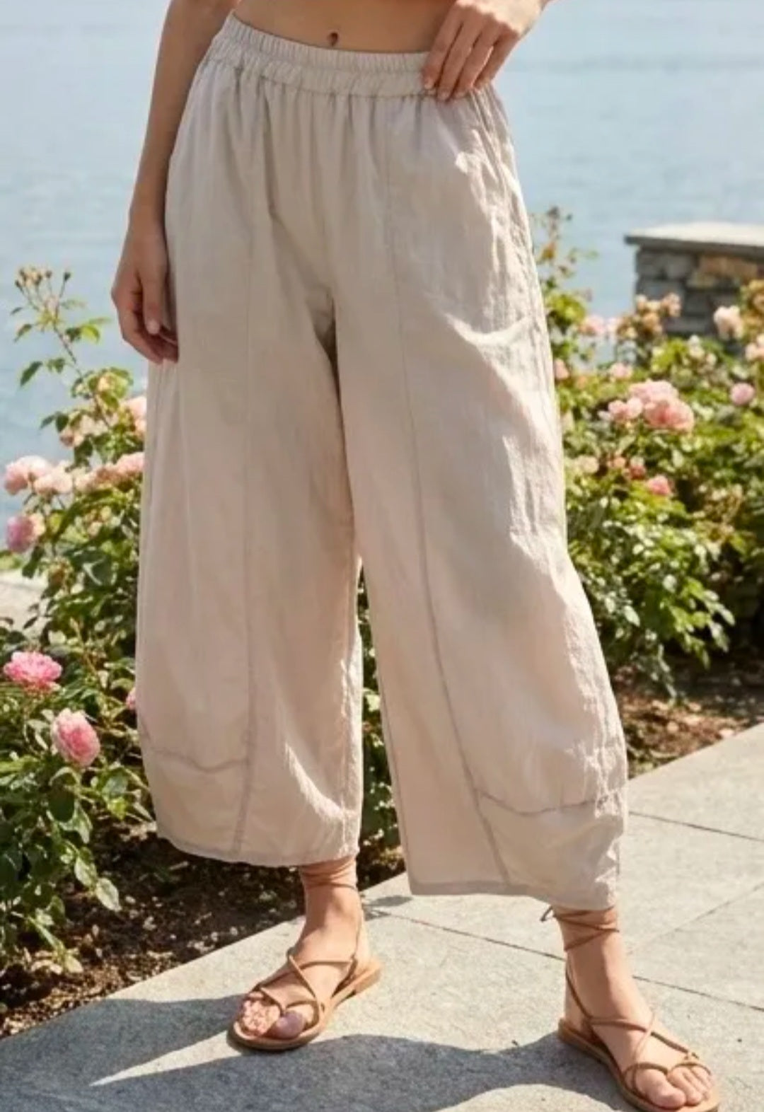 Pure Cotton Lantern Silhouette Wide-Leg Pants