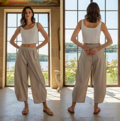 Pure Cotton Lantern Silhouette Wide-Leg Pants