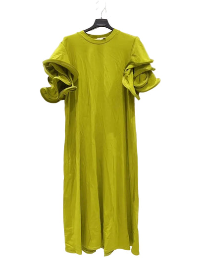 Olive Green Multi Layer Ruffle Sleeve Column Midi Dress