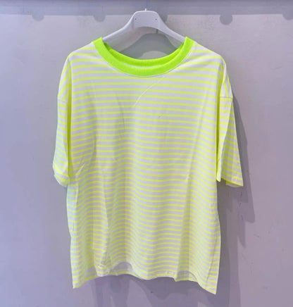 Neon Yellow Striped Pure Cotton Tee