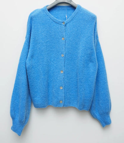 Light Blue. Alpaca-Blend Button-Front Cardigan