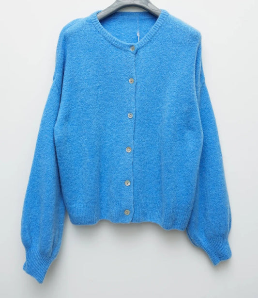 Light Blue. Alpaca-Blend Button-Front Cardigan