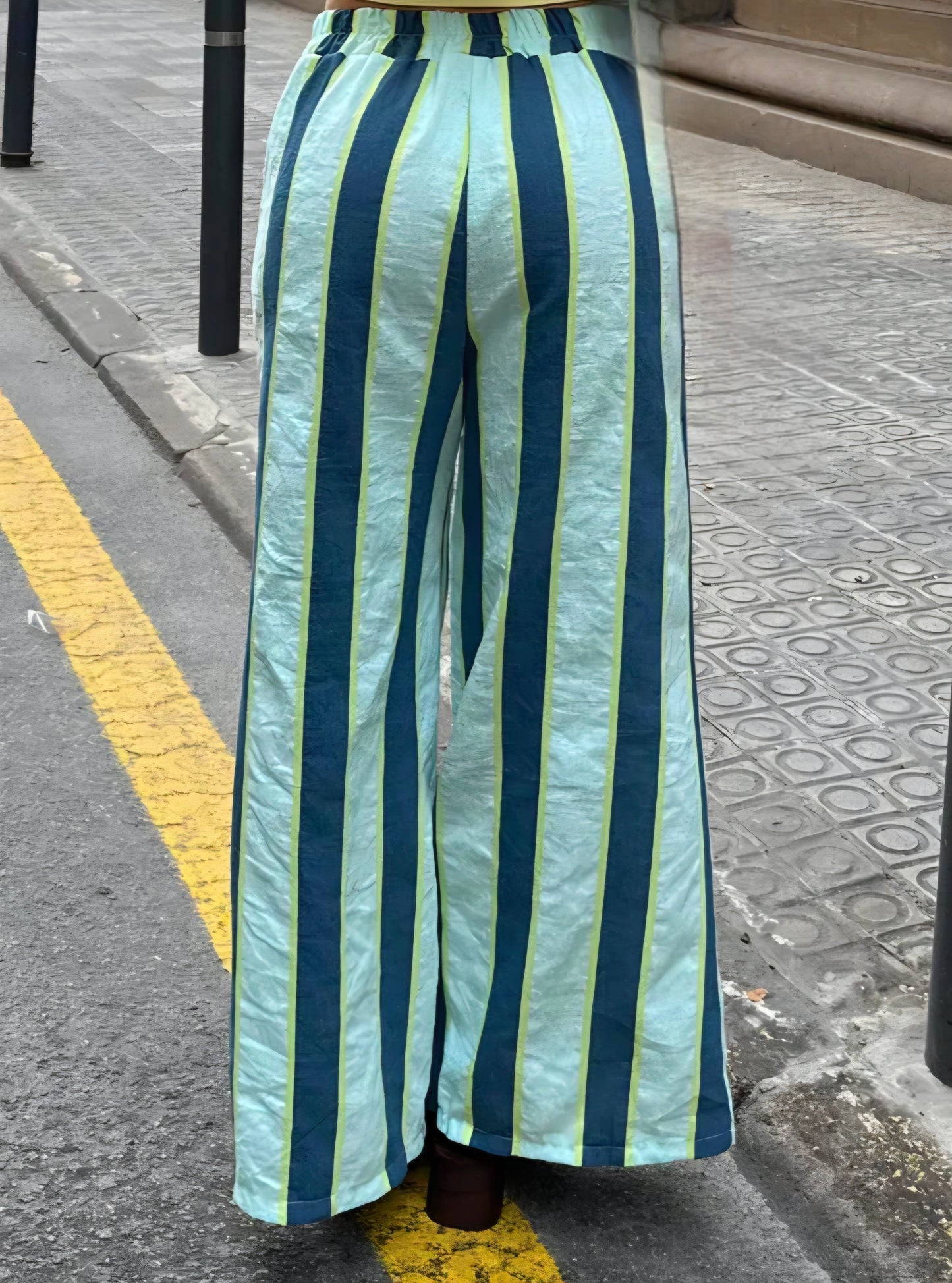 Pure Cotton Striped Wide Leg Trousers in Mint and Teal