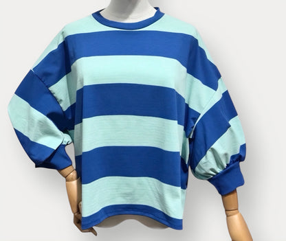 Oversized Drop Shoulder Block Stripe Top in Cobalt and Mint