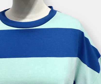 Oversized Drop Shoulder Block Stripe Top in Cobalt and Mint