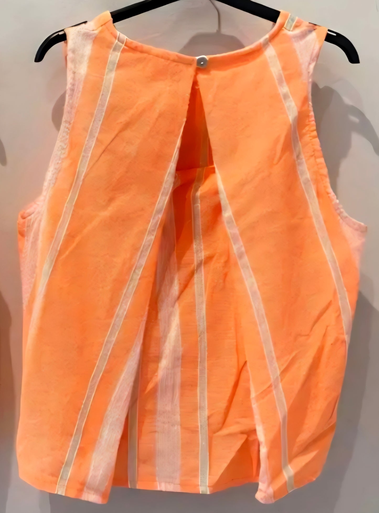 Neon Orange Striped Keyhole Sleeveless Blouse