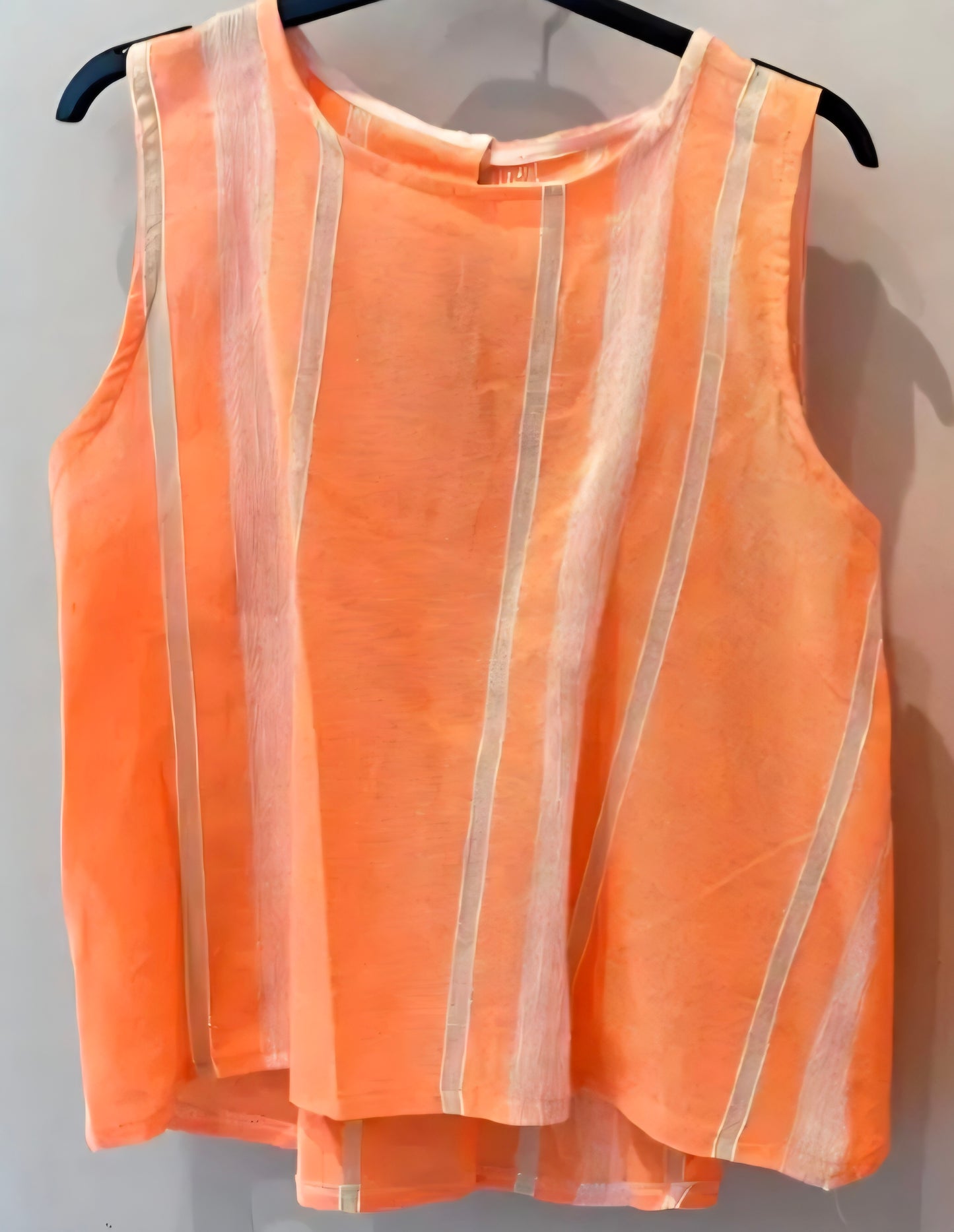Neon Orange Striped Keyhole Sleeveless Blouse