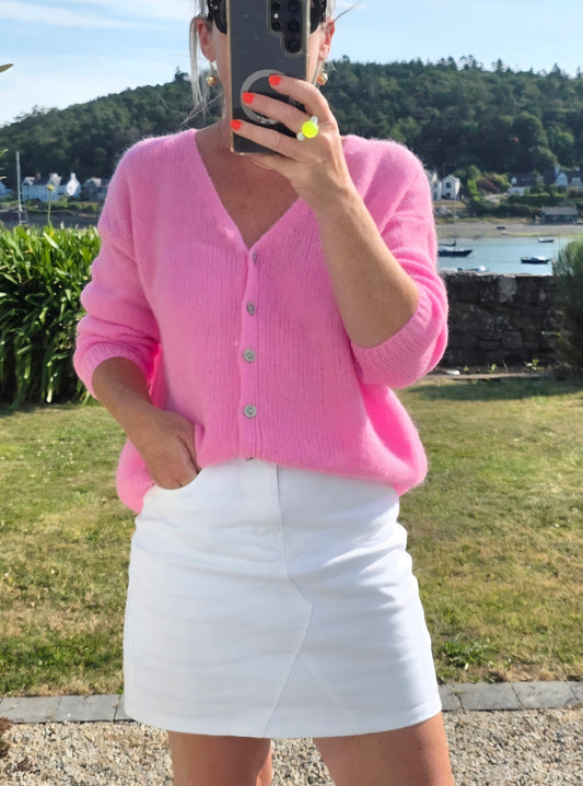 Candy Pink, Mohair Mix, long sleeve cardigan