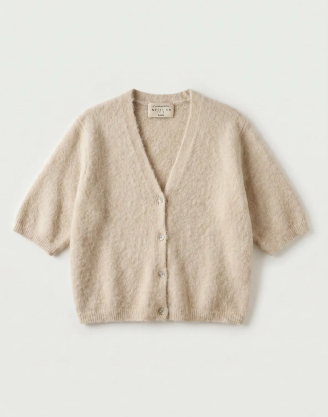 Italian Angora Blend Fluffy Short Sleeve V Neck Cardigan