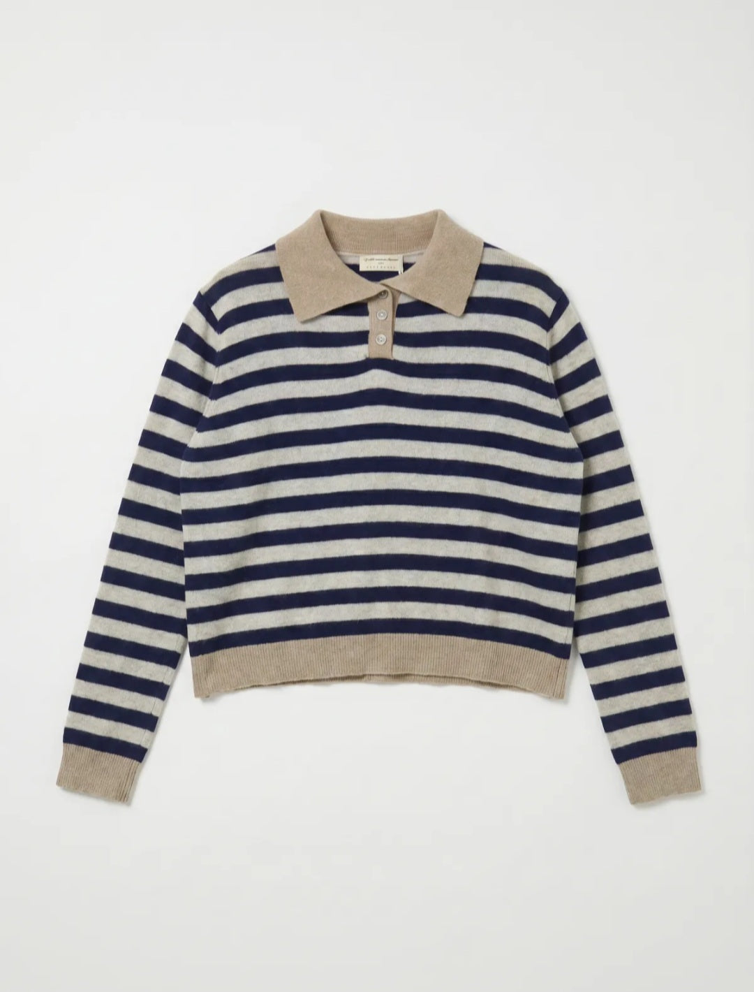 Italian Cashmere Blend Striped Polo Jumper.