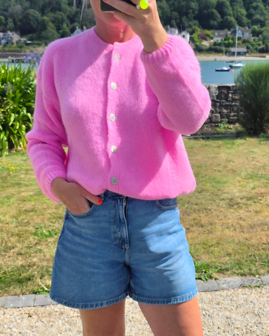 Luxury knit| Pink Kid Mohair & Wool Mix Cardigan