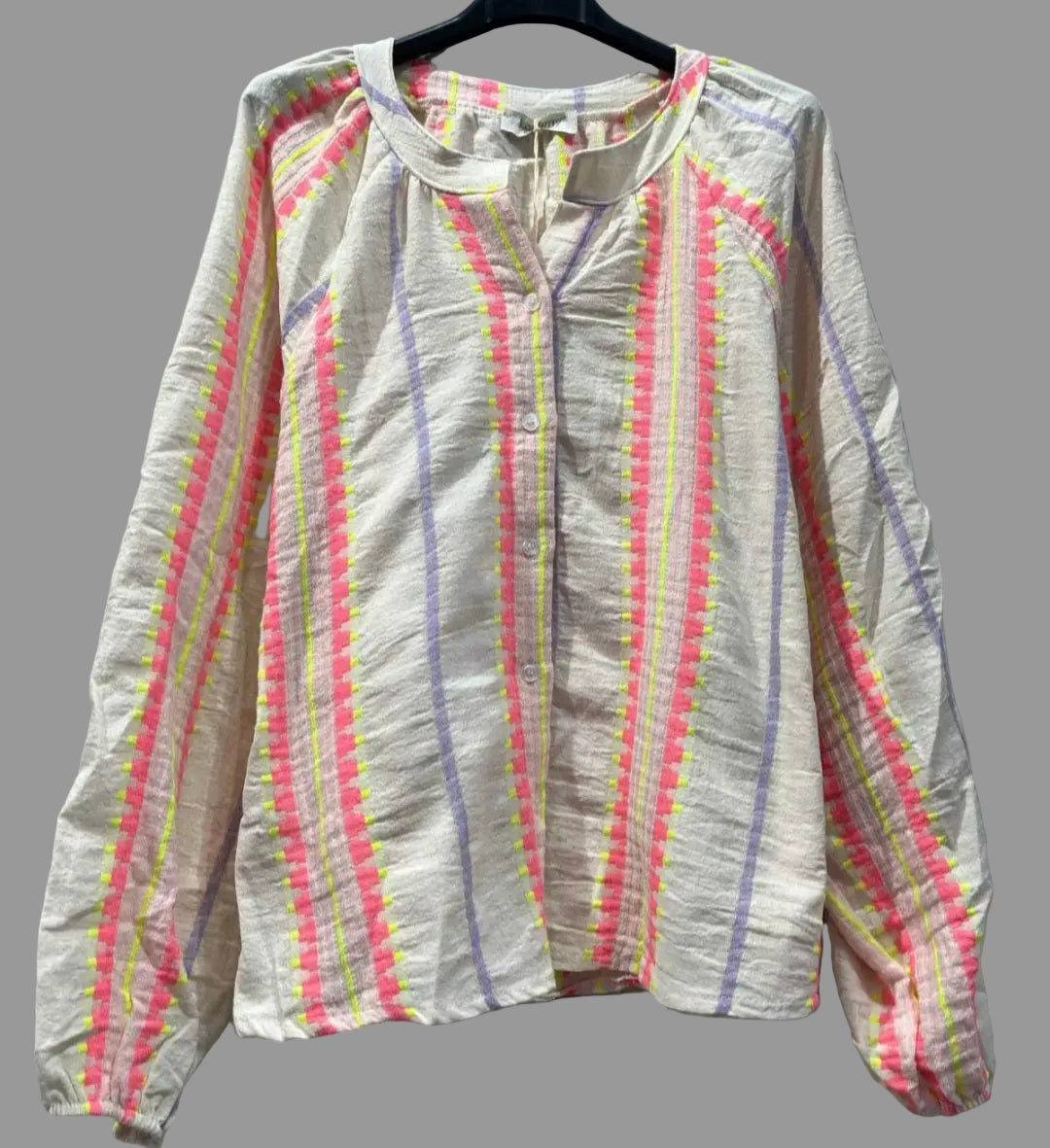 100% Cotton Stripe Blouse- Pink, Purple & Neon Yellow Stripe