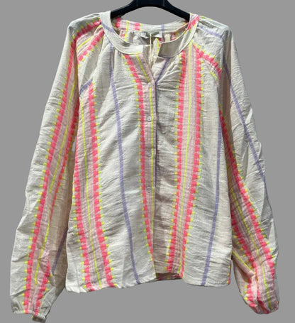 100% Cotton Stripe Blouse- Pink, Purple & Neon Yellow Stripe