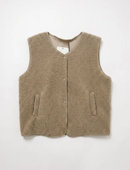 Teddy Fleece Button Front Gilet with Moleskin Style Lining