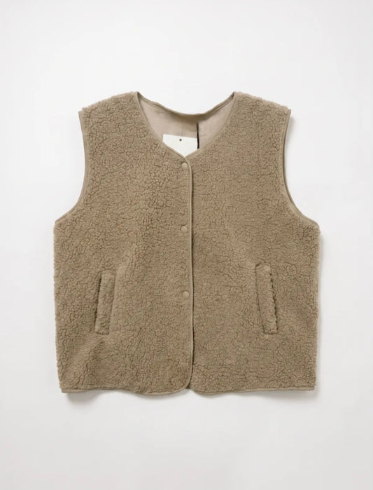 Teddy Fleece Button Front Gilet with Moleskin Style Lining