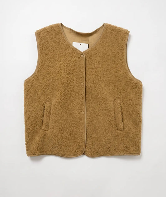 Teddy Fleece Button- Front Gilet with Moleskin-Style Lining