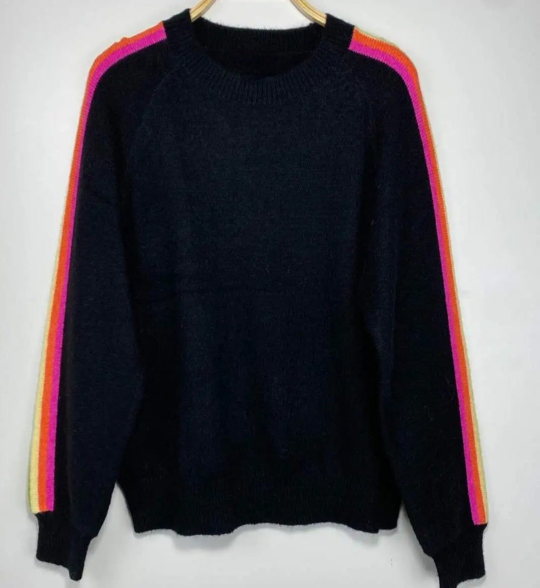 Black Rainbow Side-Stripe Fine Knit Jumper