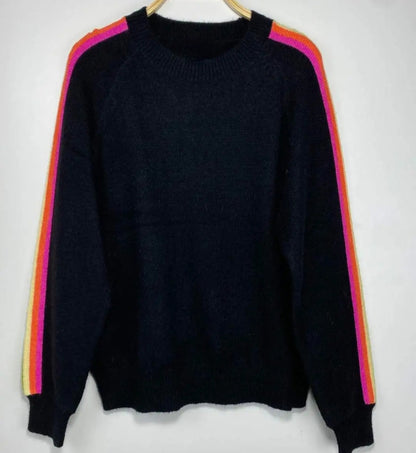 Black Rainbow Side-Stripe Fine Knit Jumper