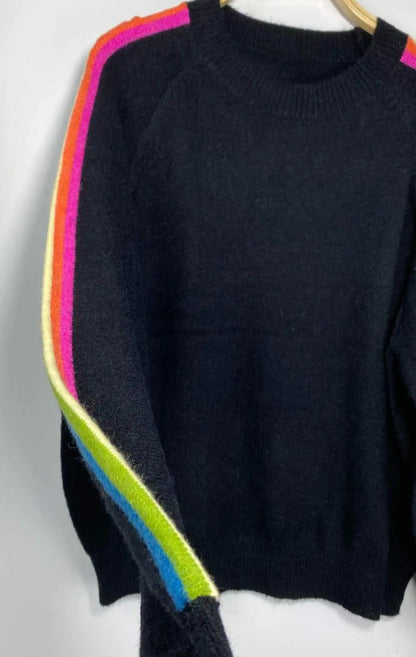 Black Rainbow Side-Stripe Fine Knit Jumper