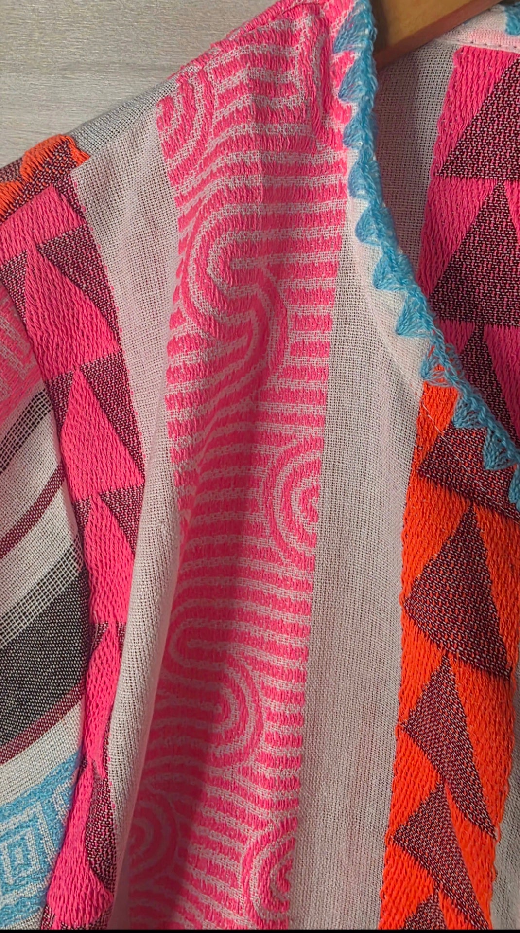 Multicolour Neon Geometric Woven Jacket Top with Ruffle Sleeves