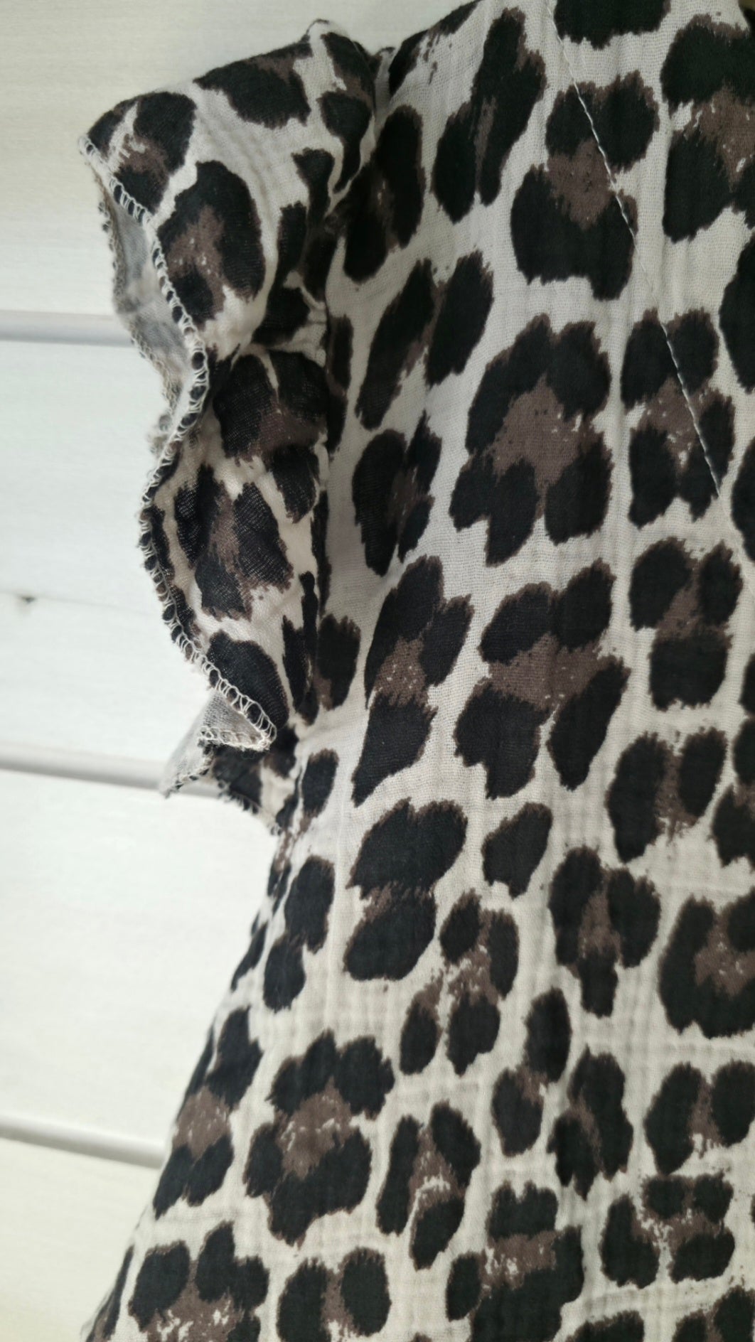 Leopard Print Cotton Gauze Flutter Sleeve Top
