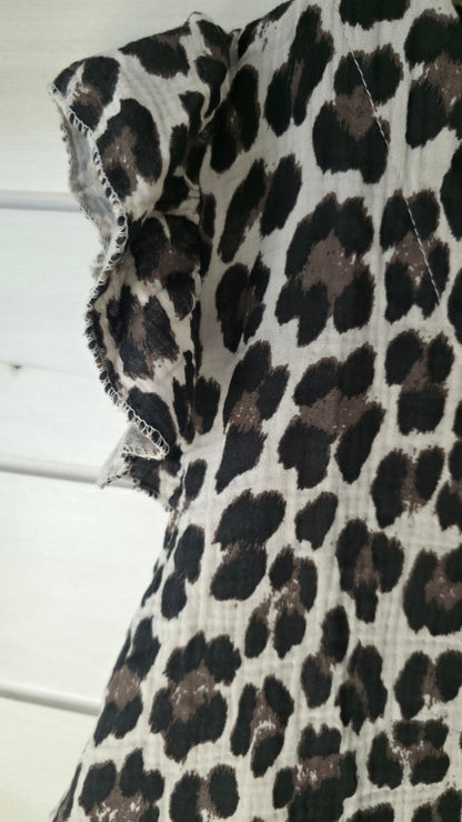 Leopard Print Cotton Gauze Flutter Sleeve Top