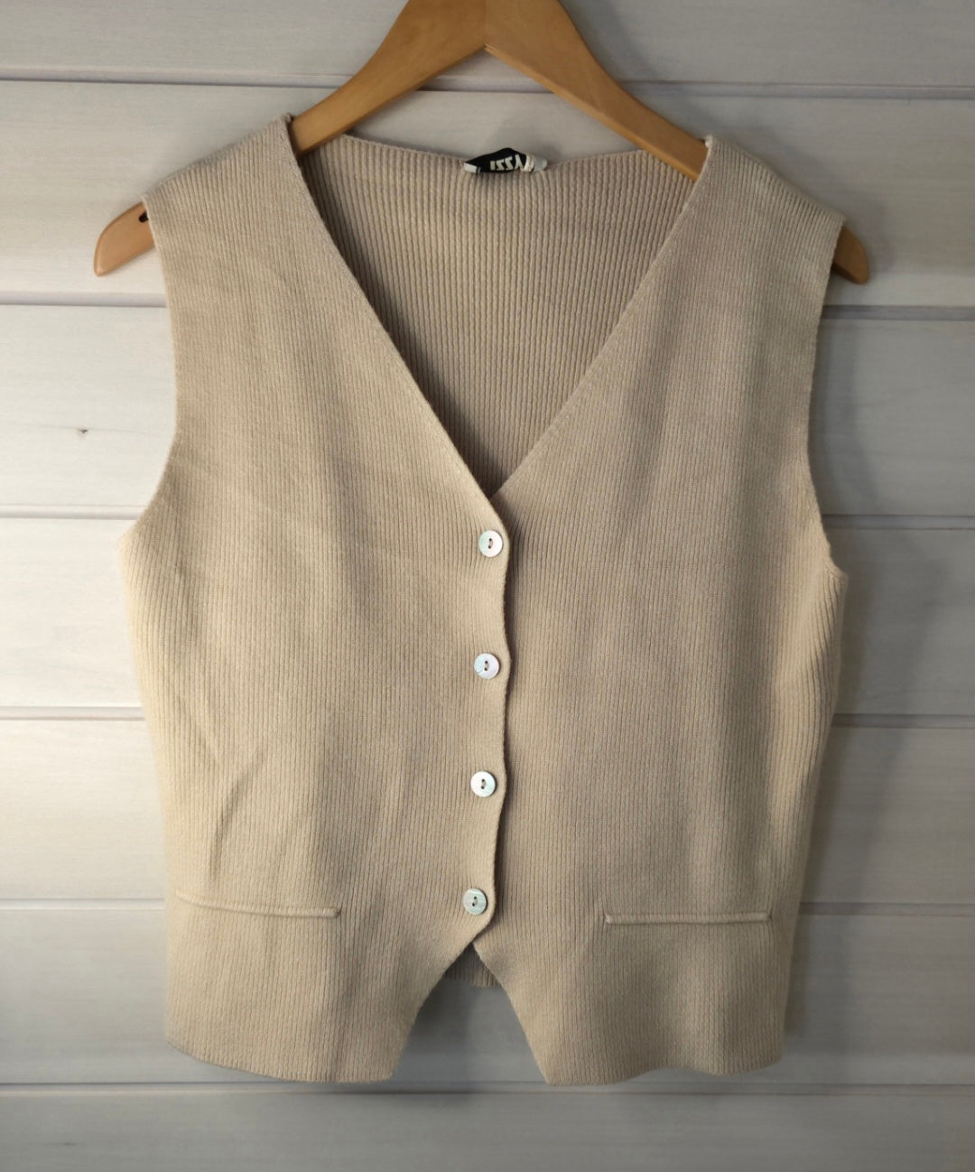 Ultra-soft Textured Waistcoat Knit Top in Beige