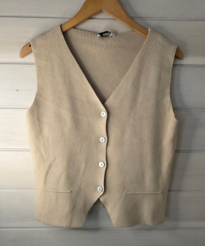 Ultra-soft Textured Waistcoat Knit Top in Beige