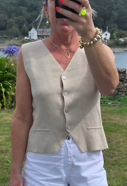 Ultra-soft Textured Waistcoat Knit Top in Beige