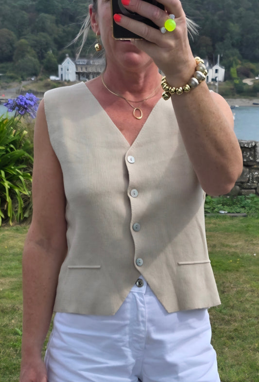 Ultra-soft Textured Waistcoat Knit Top in Beige