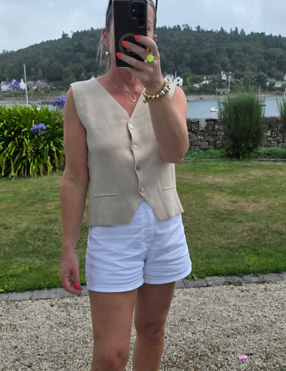 Ultra-soft Textured Waistcoat Knit Top in Beige