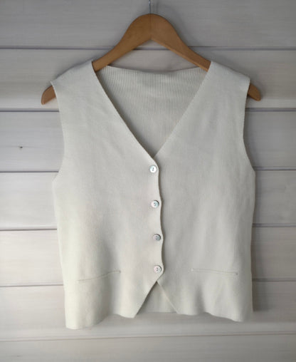 Ultra-soft Textured Waistcoat Knit Top in Cream
