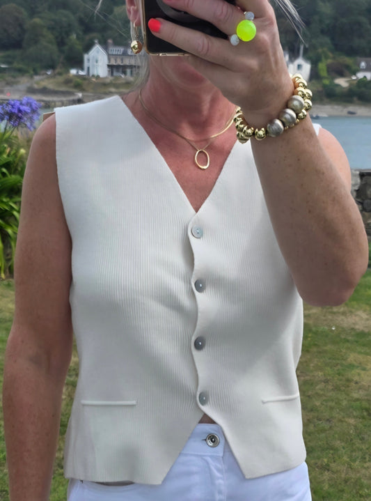 Ultra-soft Textured Waistcoat Knit Top in Cream