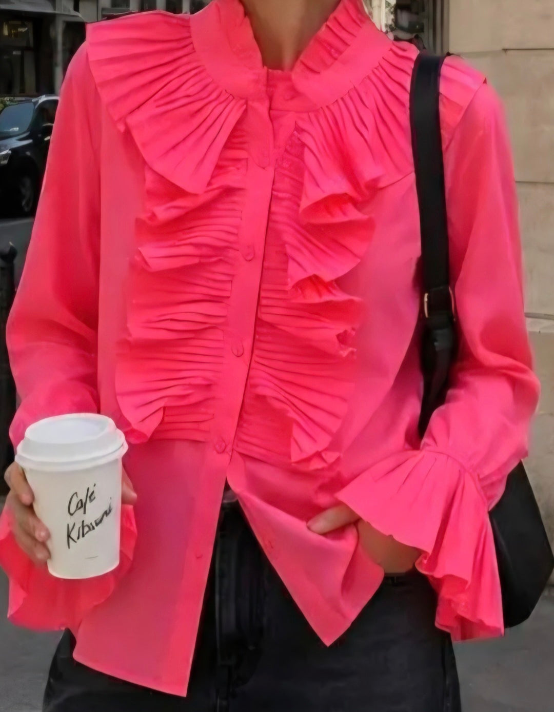Neon Pink Pleated Ruffle Shirt