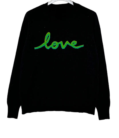 Black & Green 'love' Script Wool- Cashmere Blend Jumper