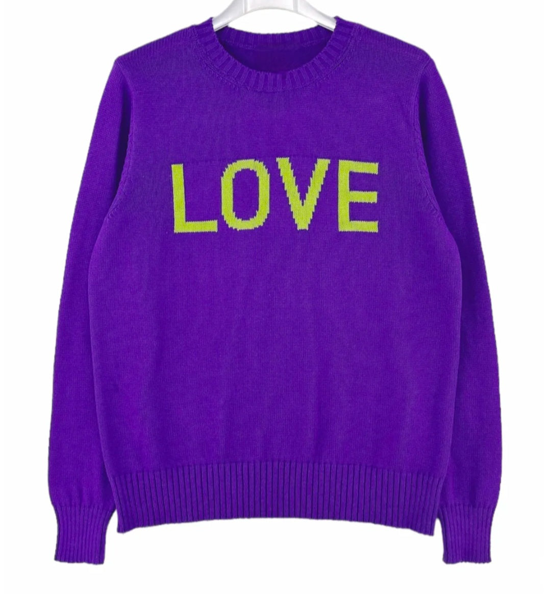 Purple & Lime 'LOVE' Cotton Jumper.