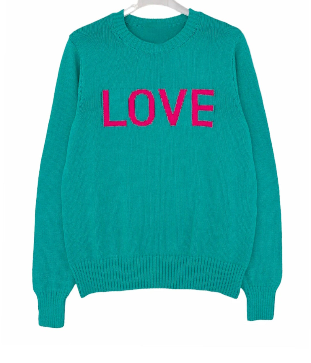 Turquoise & Pink 'LOVE' Cotton Jumper