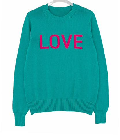 Turquoise & Pink 'LOVE' Cotton Jumper