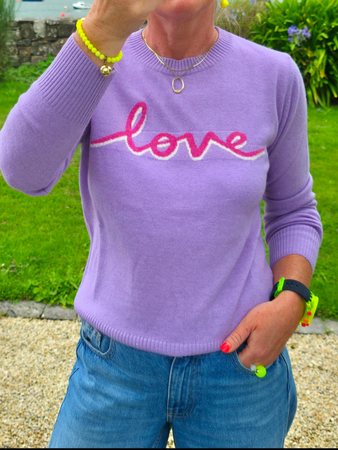 Lilac and Pink 'love' Script Wool- Cashmere Blend Jumper