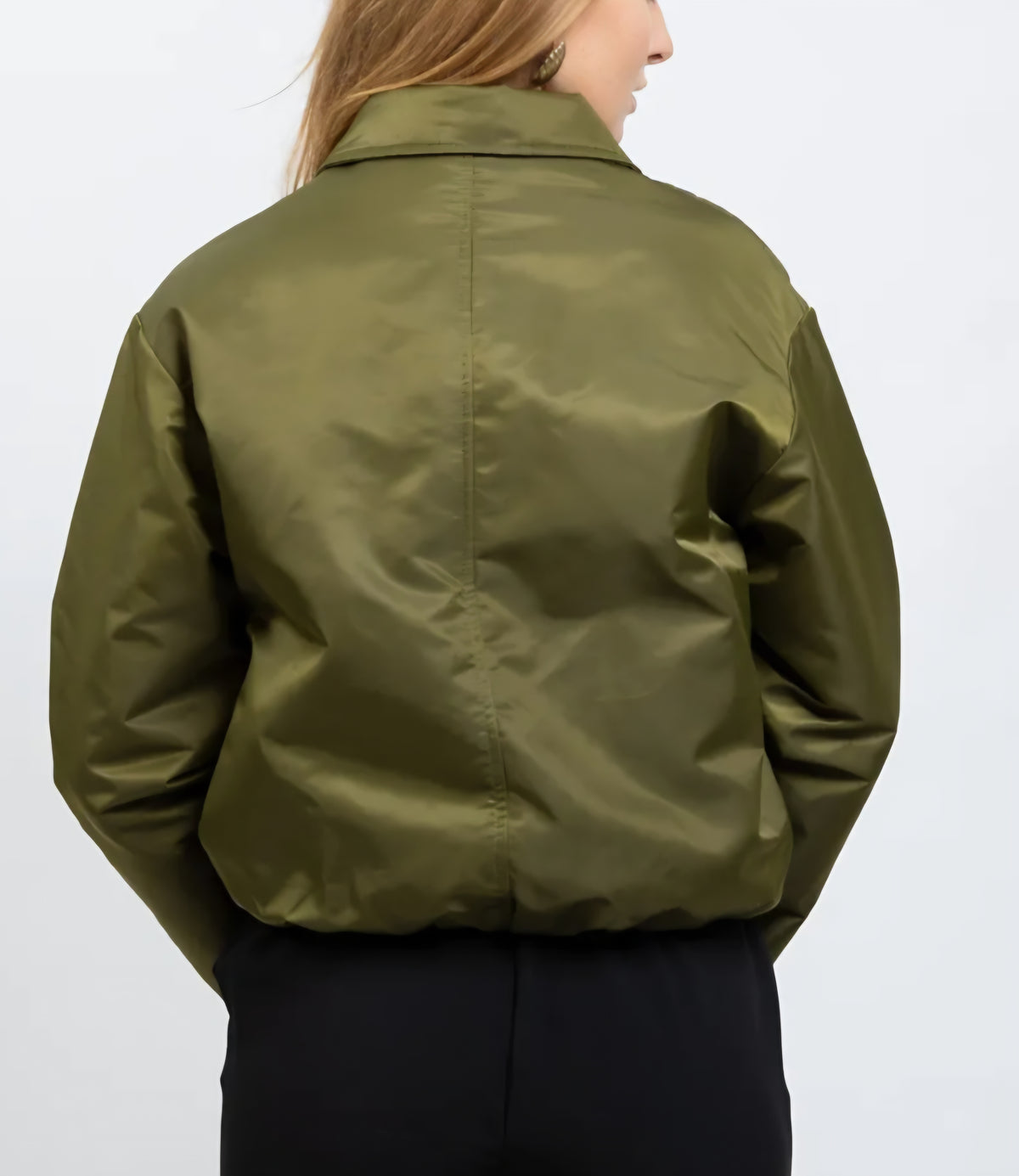 Water Repellant Collared Bomber Jacket with Contrast Lining